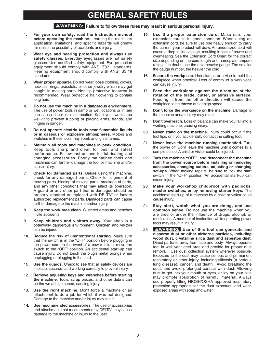 Delta 46-455, 46-460ST instruction manual General SAFETY RULES 